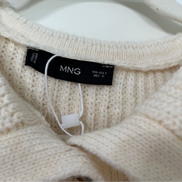 Mango Camp Collar Soft Knit Sweater Label Collar Buttoned Sweater Long Sleeve L - Picture 8 of 9